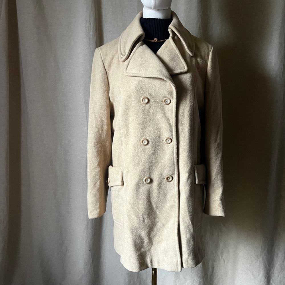 Vintage Forecaster of Boston Tan Wool Peacoat Double Breasted Size Small USA